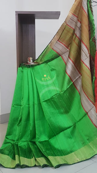 Copy of Green 100% pure handloom Bagalpuri silk with geecha pallu .