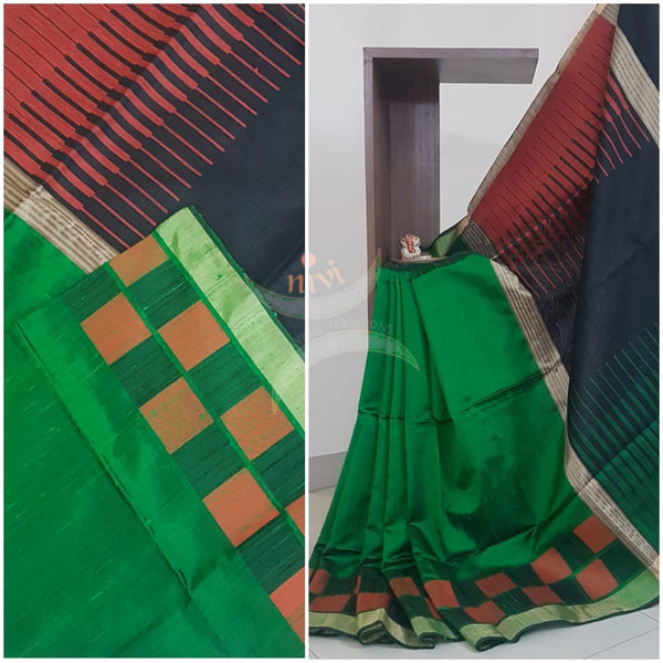 Green 100% pure handloom Bagalpuri  silk .