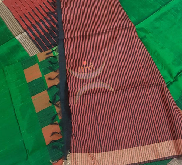 Green 100% pure handloom Bagalpuri  silk .