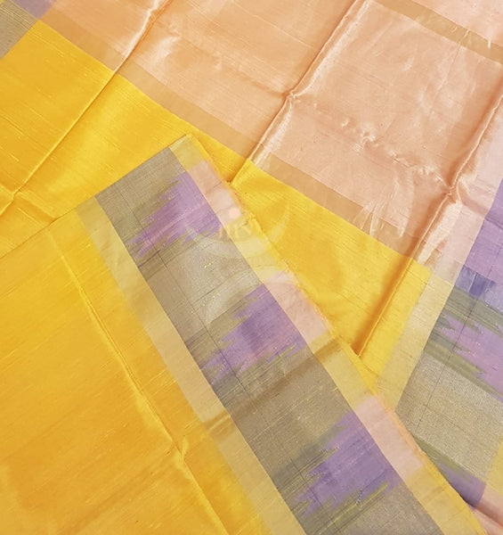 Yellow 100% pure handloom Bagalpuri silk with khatan pallu .