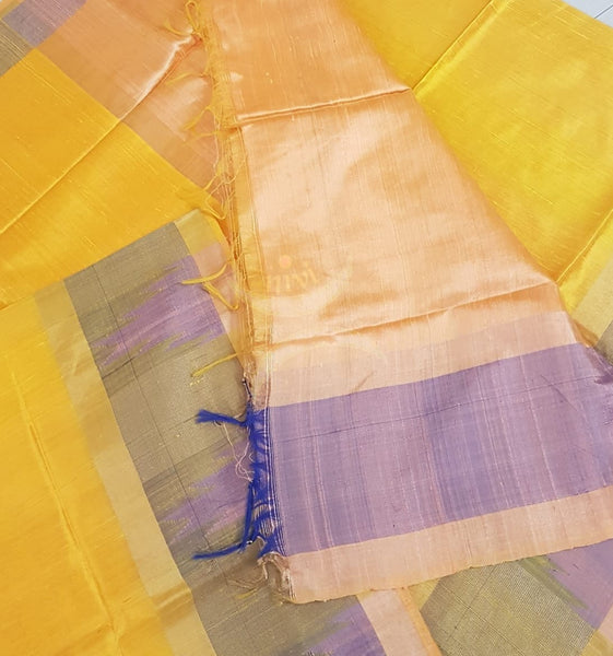 Yellow 100% pure handloom Bagalpuri silk with khatan pallu .