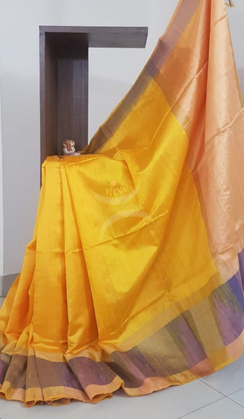 Yellow 100% pure handloom Bagalpuri silk with khatan pallu .