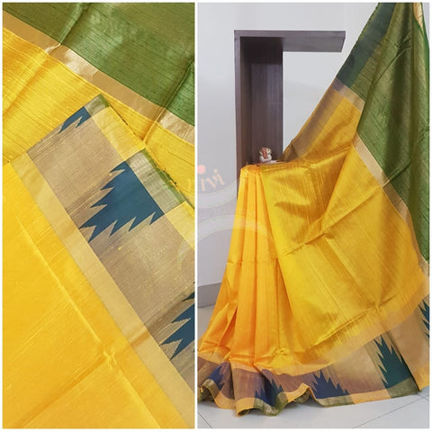 Yellow 100% pure handloom Bagalpuri silk with khatan pallu .