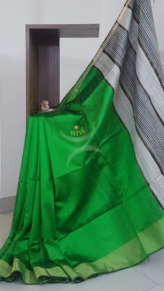 Green 100% pure handloom Bagalpuri silk with geecha pallu .