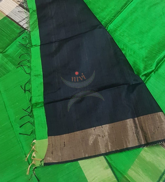 Green 100% pure handloom Bagalpuri silk with geecha pallu .