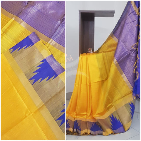 Yellow 100% pure handloom Bagalpuri silk with khatan pallu .