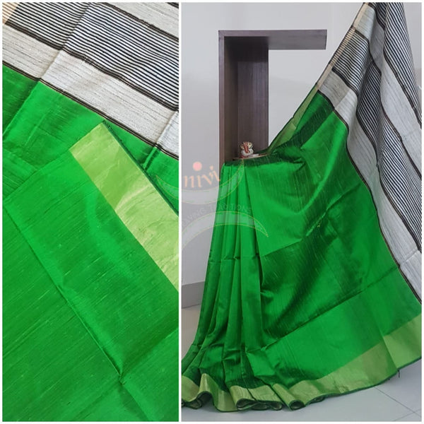 Green 100% pure handloom Bagalpuri silk with geecha pallu .