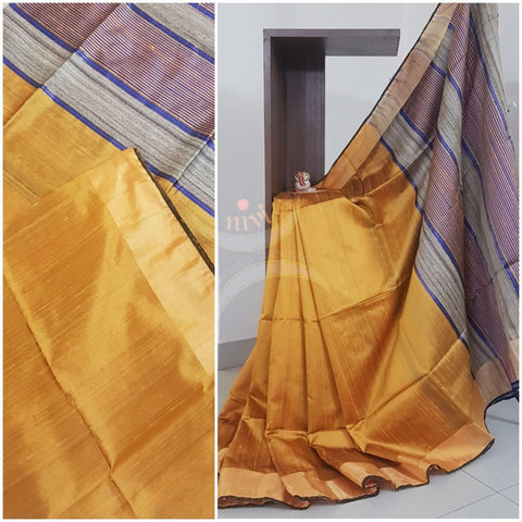 Yellow 100% pure handloom Bagalpuri silk with geecha pallu .