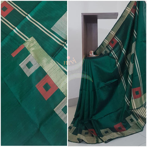 Green 100% pure handloom Bagalpuri  silk .