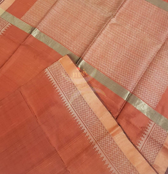 Rust orange 100% pure handloom Bagalpuri silk with khatan pallu .