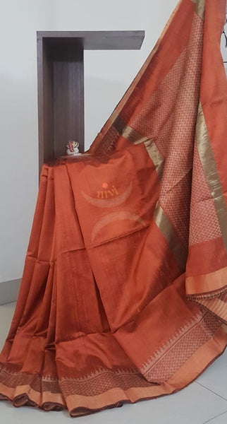 Rust orange 100% pure handloom Bagalpuri silk with khatan pallu .