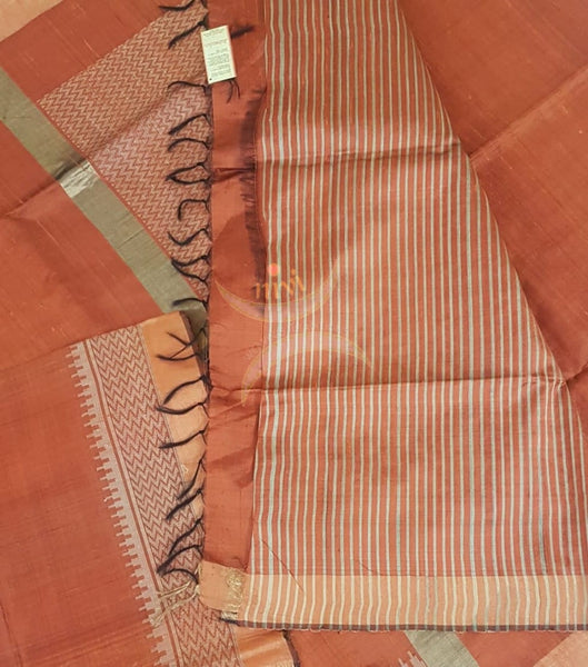 Rust orange 100% pure handloom Bagalpuri silk with khatan pallu .