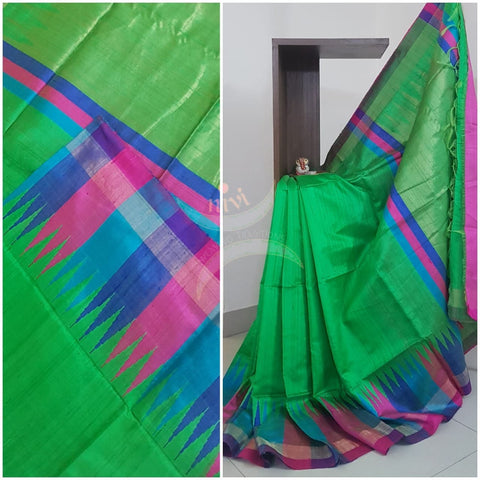 Green 100% pure handloom Bagalpuri tussar silk with khatan pallu .