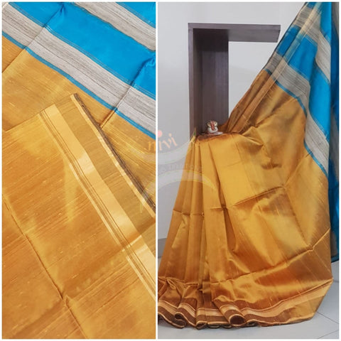 Yellow 100% pure handloom Bagalpuri dupion silk with geecha pallu .