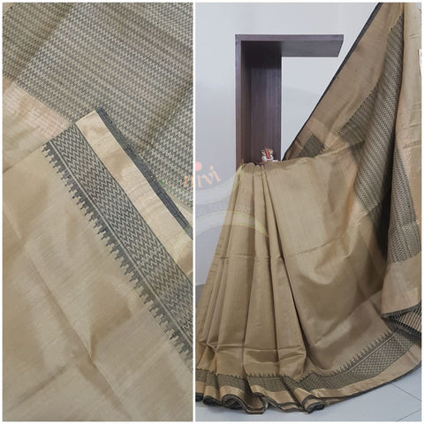 Beige 100% pure handloom Bagalpuri silk with khatan pallu .