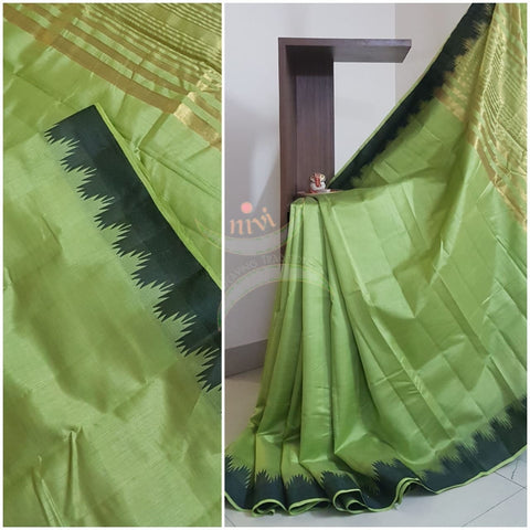 Green Art silk tussar saree with blouse piece