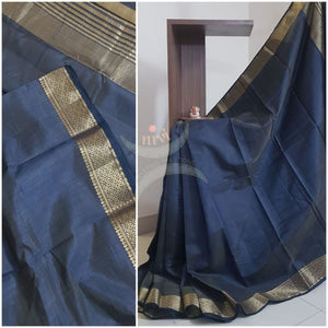 Navy grey Art silk tussar saree with blouse piece