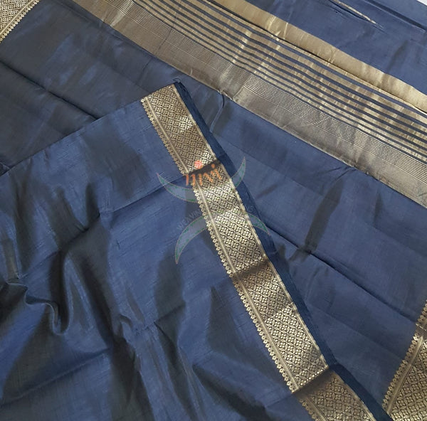 Navy grey Art silk tussar saree with blouse piece