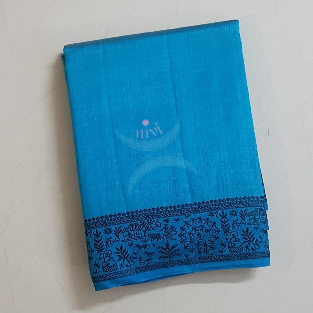 Blue Art silk tussar saree with blouse piece