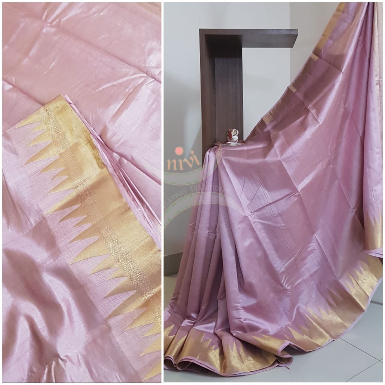 Mauve Art silk tussar saree with blouse piece