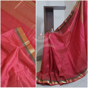 Red Art silk tussar saree with blouse piece