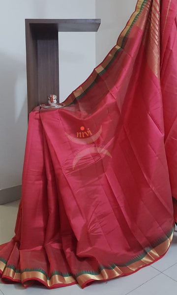 Red Art silk tussar saree with blouse piece