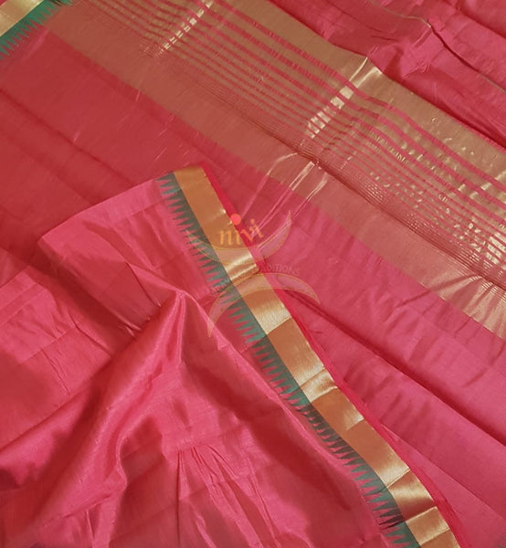 Red Art silk tussar saree with blouse piece