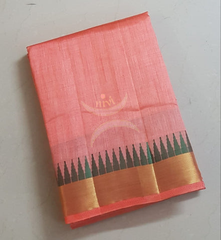 Peach Art silk tussar saree with blouse piece