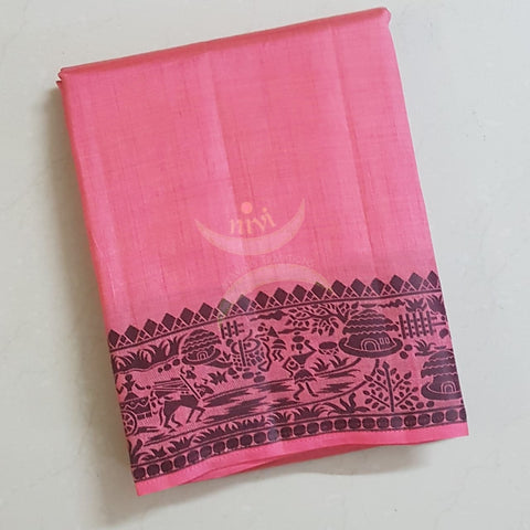 Pink Art silk tussar saree with blouse piece