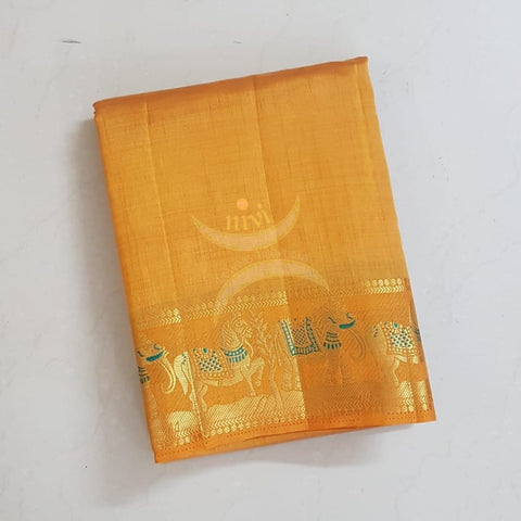 Mustard Art silk tussar with traditional border and zari woven pallu