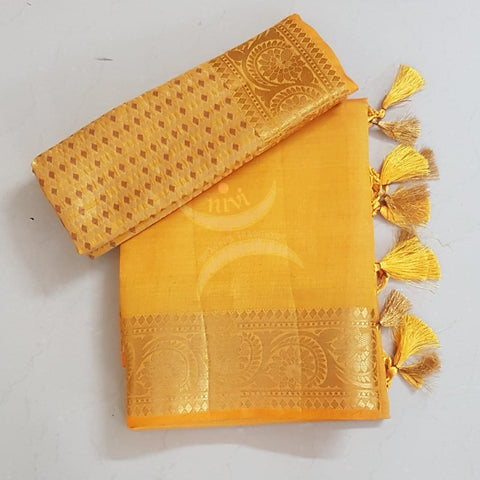 Mustard Art silk tussar with traditional border and brocade woven pallu