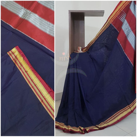 Navy blue Cotton blended traditional ilkal saree