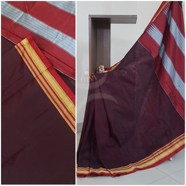 Maroon Cotton blended traditional ilkal saree