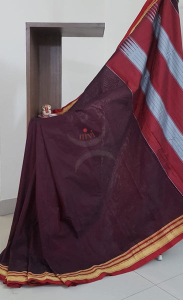 Maroon Cotton blended traditional ilkal saree