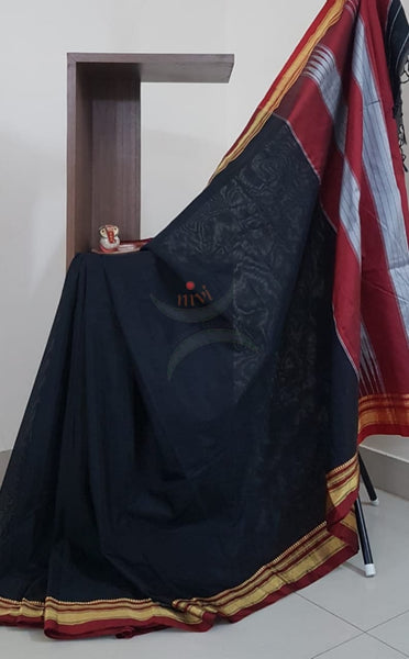 Black Cotton blended traditional ilkal saree