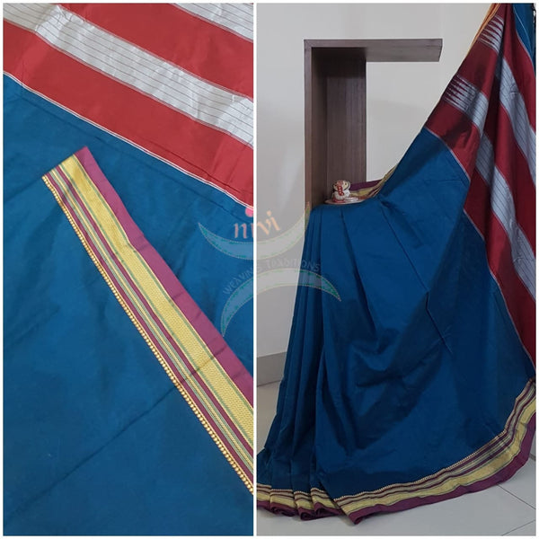 Teal blue Cotton blended traditional ilkal saree