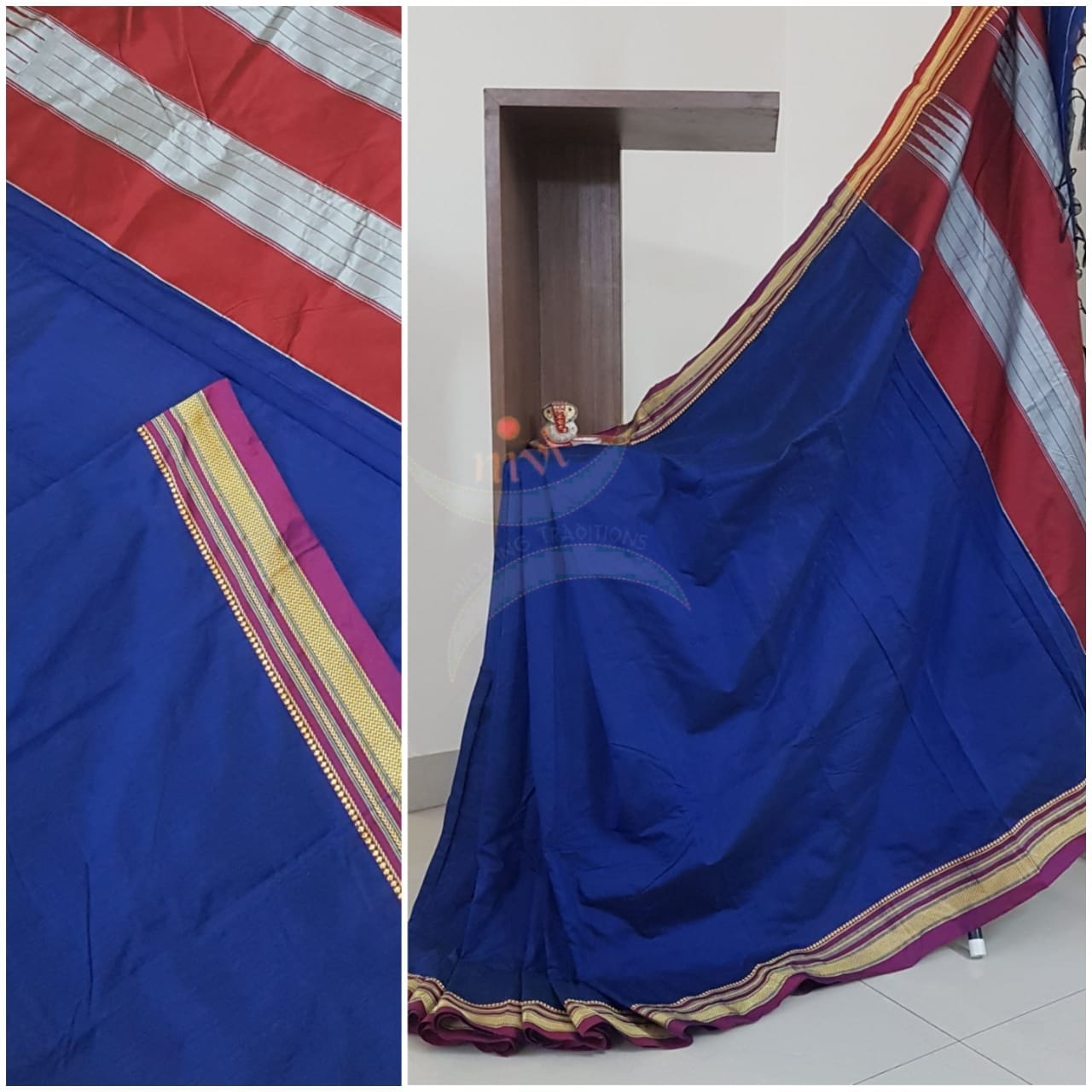 Royal blue Cotton blended traditional ilkal saree