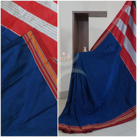 Royal blue Khun/khana saree with traditional pallu