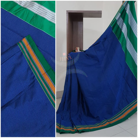 Royal blue Khun/khana saree with traditional pallu