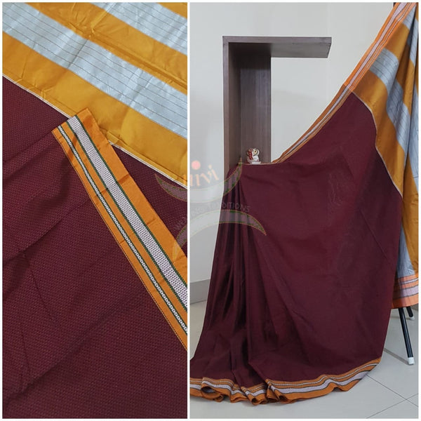 Maroon Khun/khana saree with traditional pallu