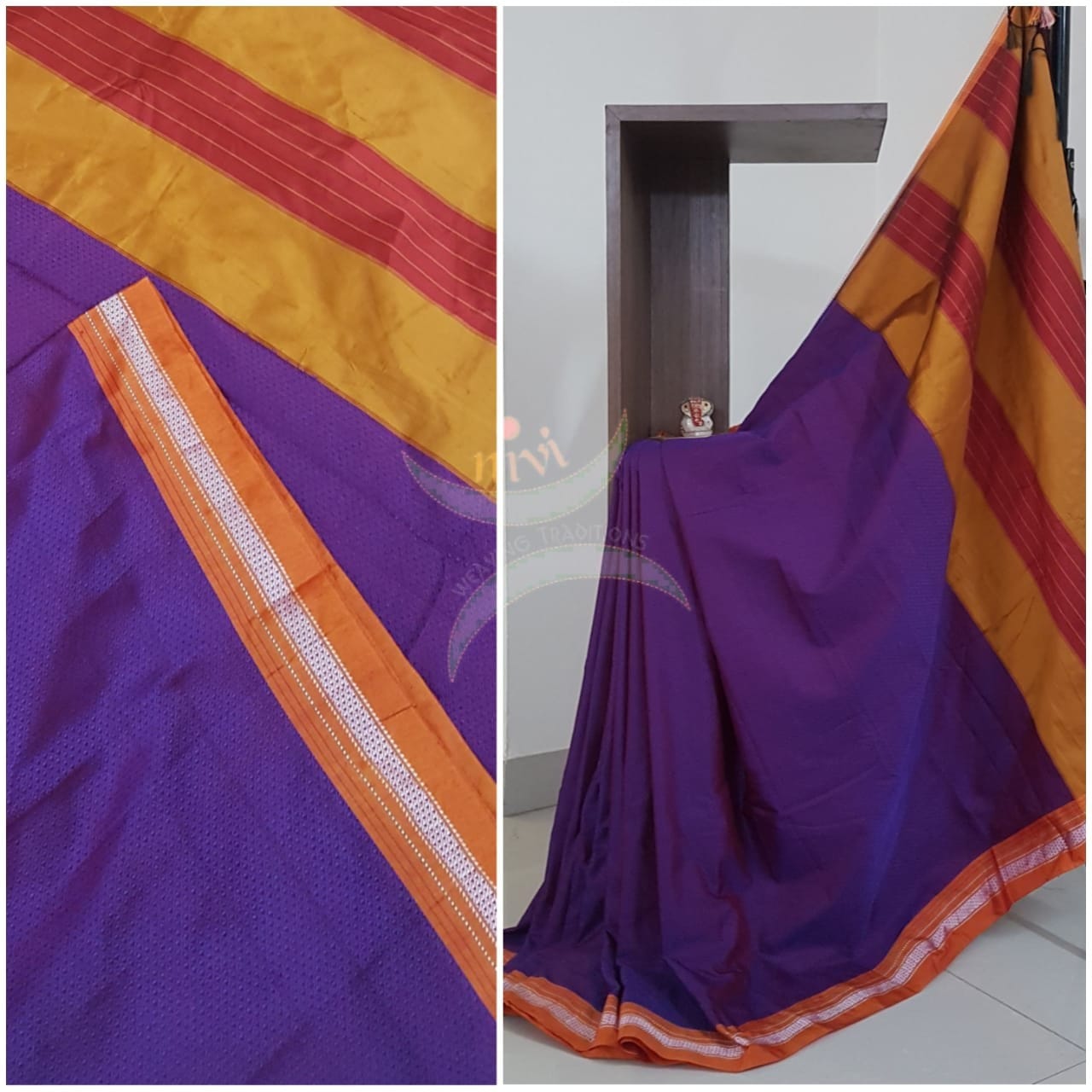 Purple Khun/khana saree with traditional pallu