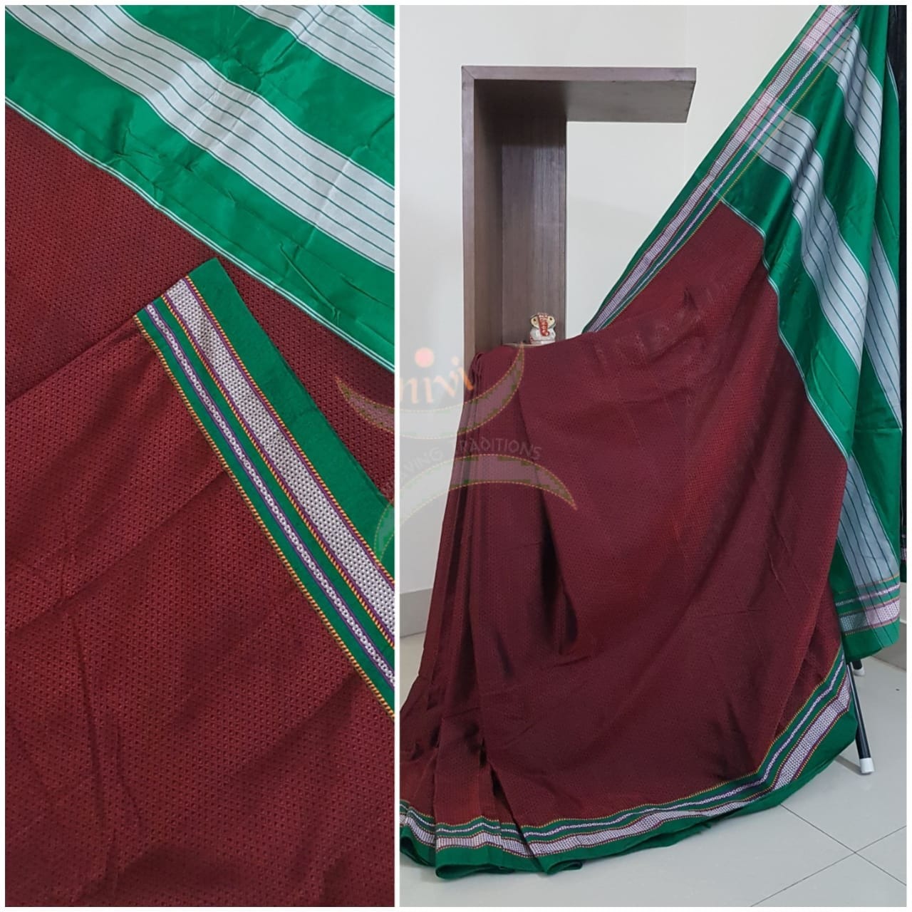 Maroon Khun/khana saree with traditional pallu