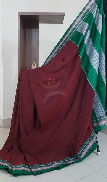 Maroon Khun/khana saree with traditional pallu