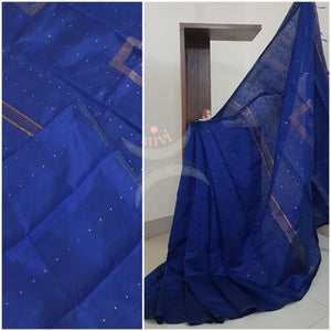 Royal blue Bengal handloom woven saree with sequins work.