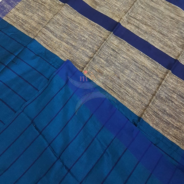 Blue Bengal handloom striped woven saree with geecha pallu.