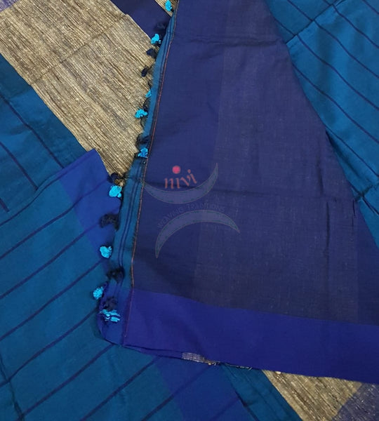 Blue Bengal handloom striped woven saree with geecha pallu.