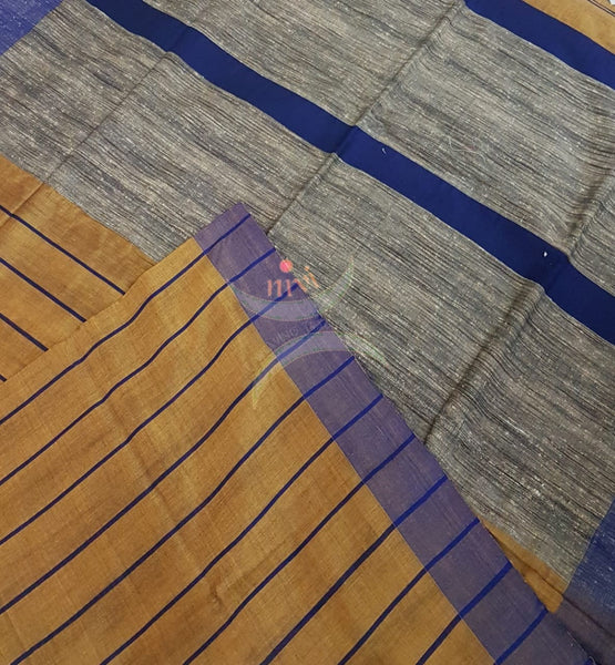Mustard Bengal handloom striped woven saree with geecha pallu.