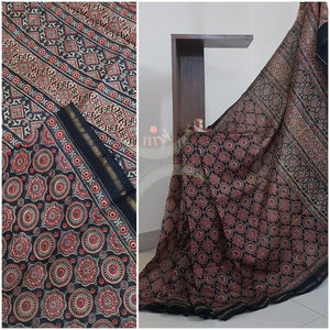 Ajrak handblock printed Chanderi saree