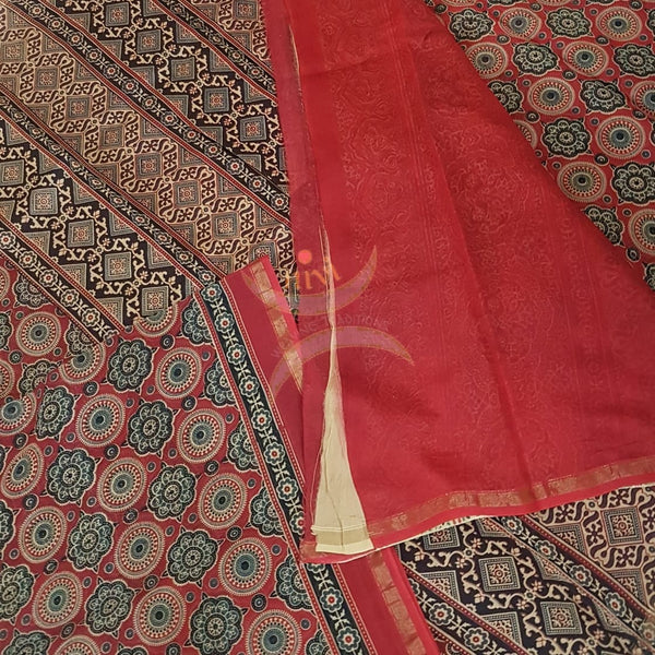 Ajrak handblock printed Chanderi saree