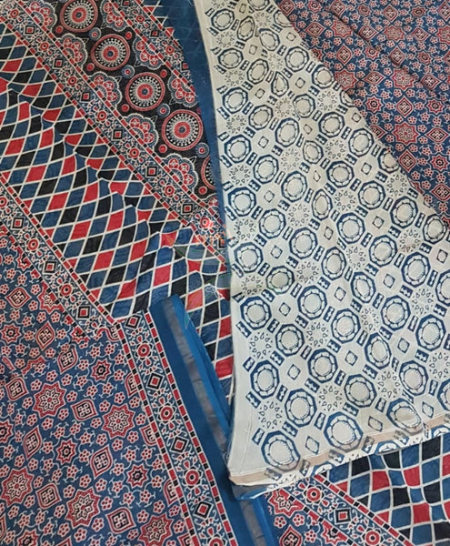 Ajrak handblock printed Chanderi saree